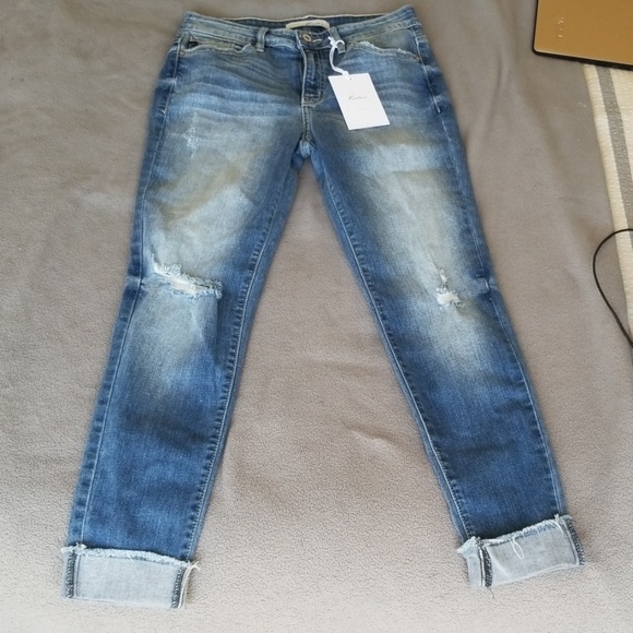 Kan Can distressed frayed hem cuffed skinny jeans - Picture 1 of 5